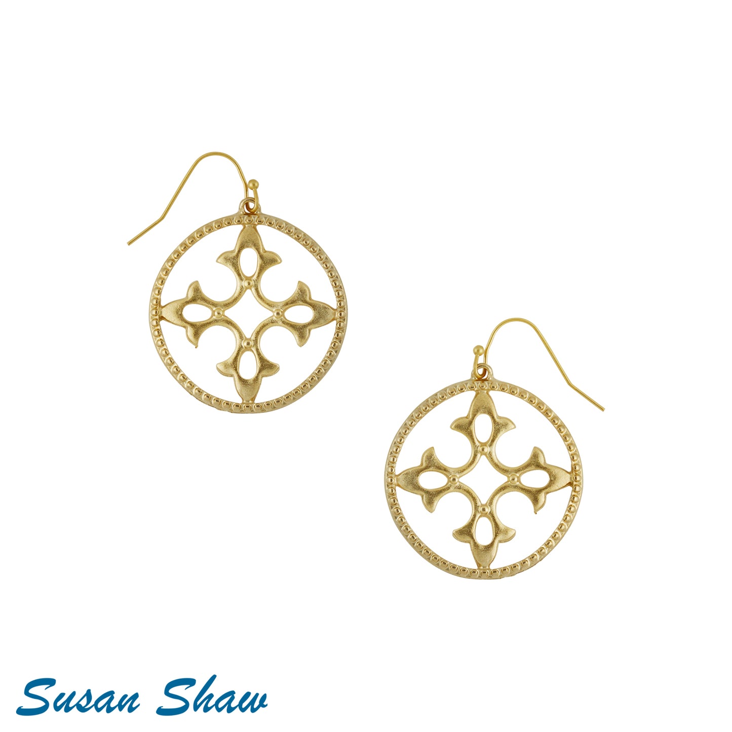 Susan Shaw Gold Round Cut-Out Wire Earrings