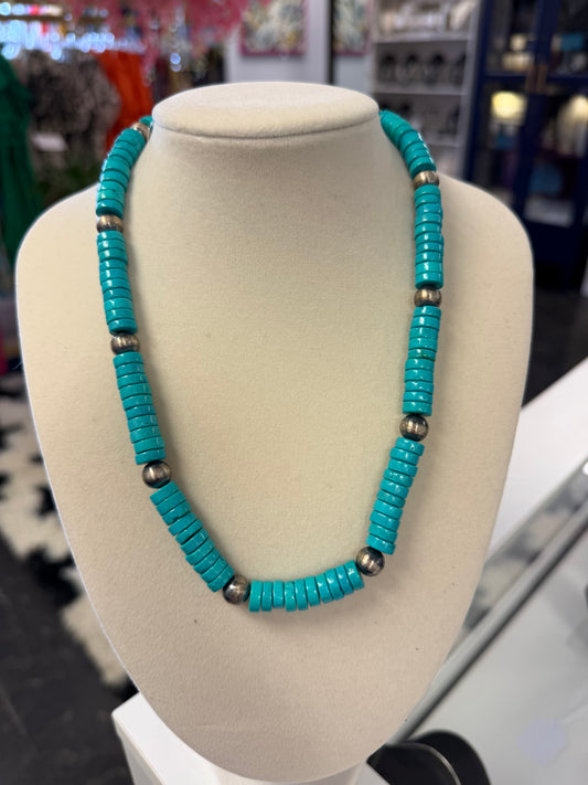 Turquoise Bead & Sterling Silver Beaded Necklace
