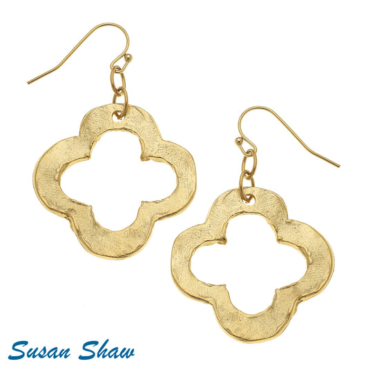 Handcast Gold Cloverleaf Earrings