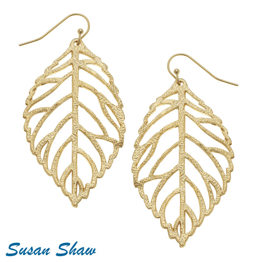 Hand cast Gold Filigree Cut Out Leaf Earrings