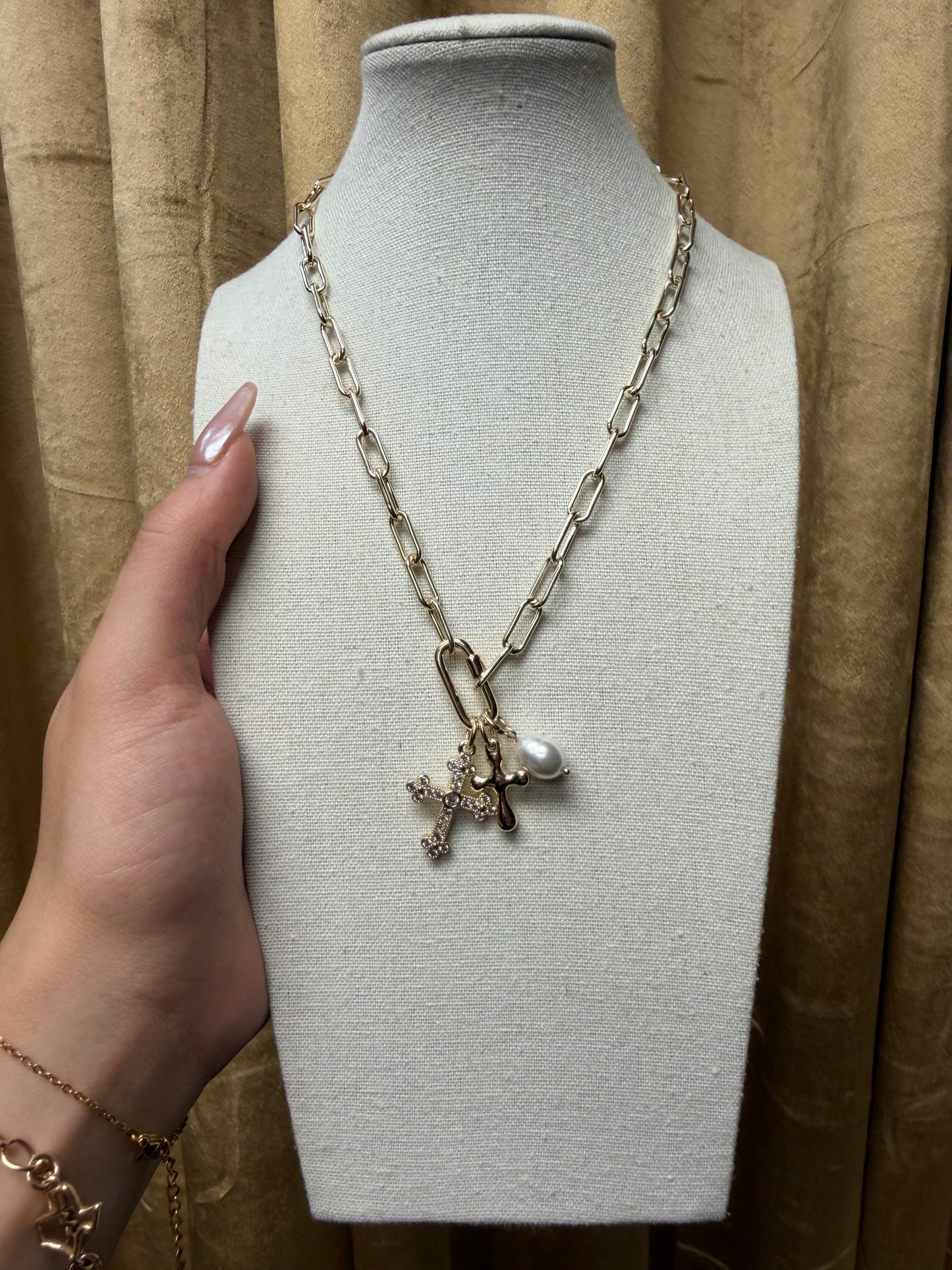 Gold Paper Clip Necklace Multi Charm