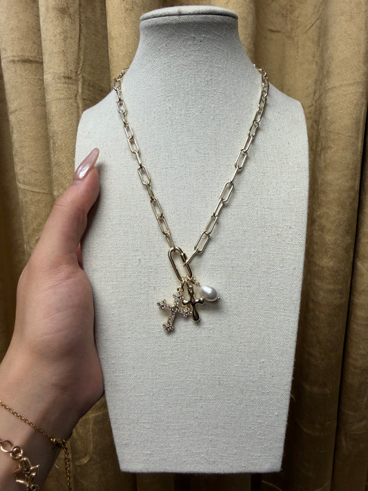 Gold Paper Clip Necklace Multi Charm