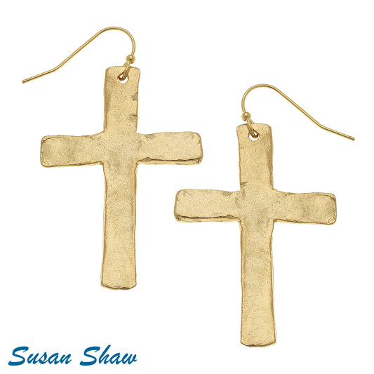 Hand cast Gold Cross Earrings