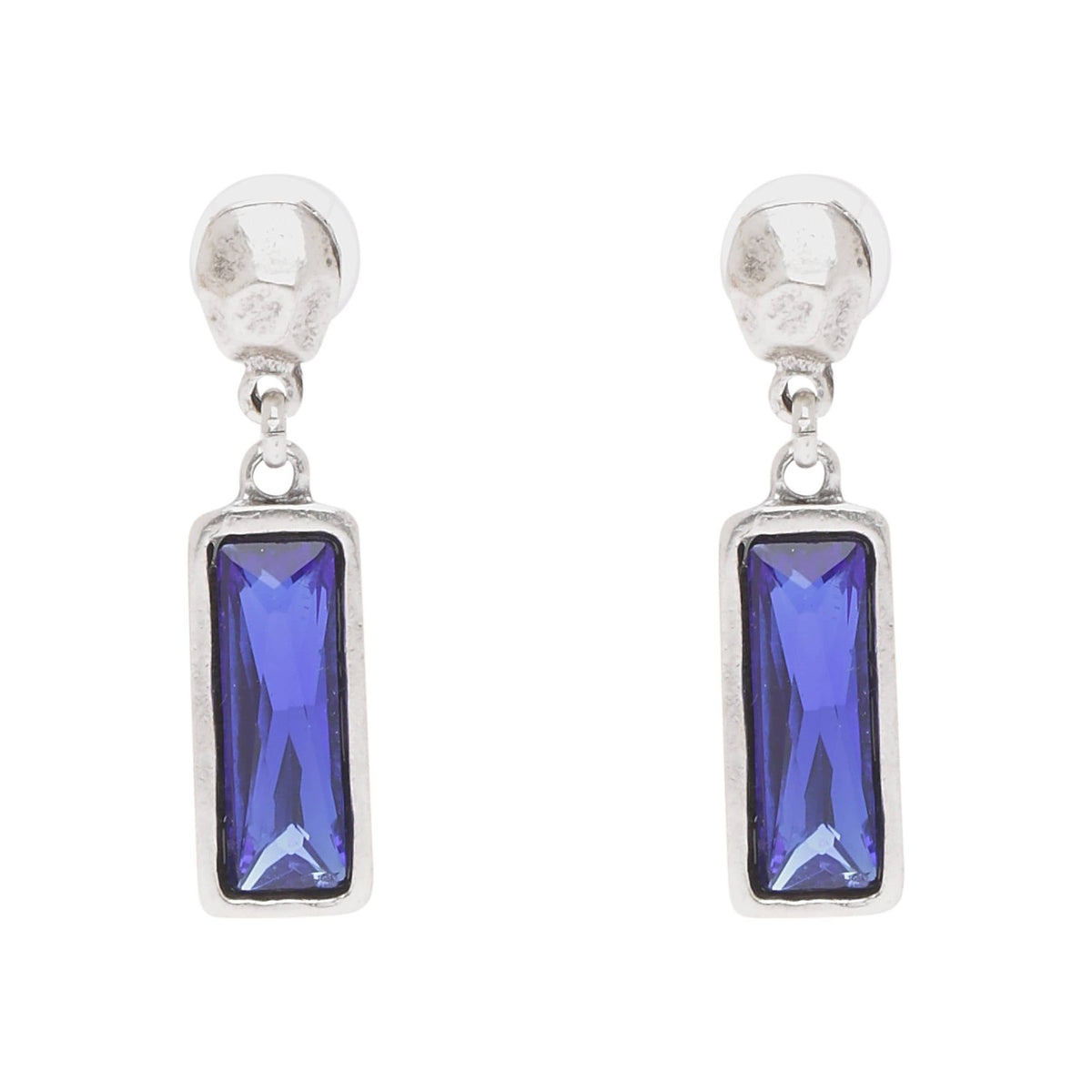 Handmade Blue Crystal Pewter Earrings - 1964