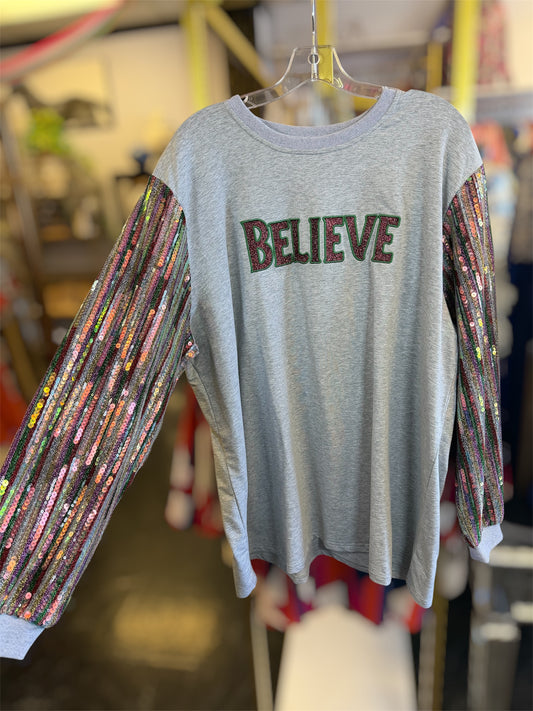 Believe Sequin Sleeve Sweatshirt 2X