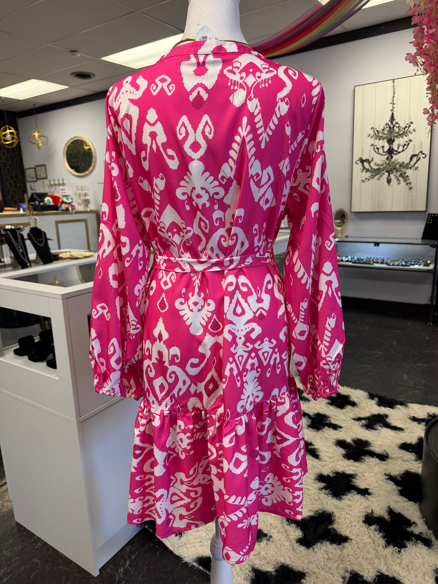 Pink & White Print Tie Dress
