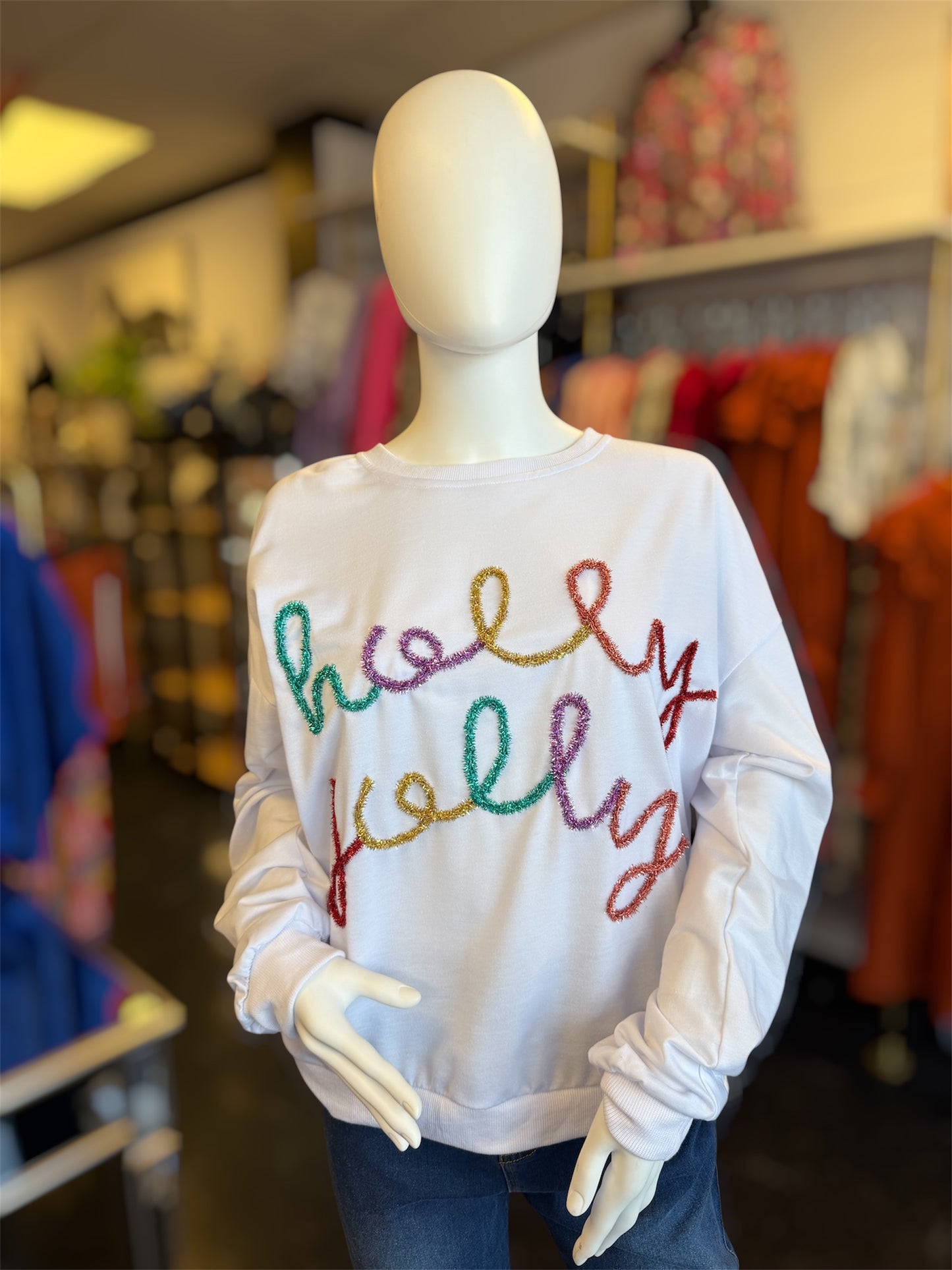 Holly Jolly Tinsel White Sweatshirt
