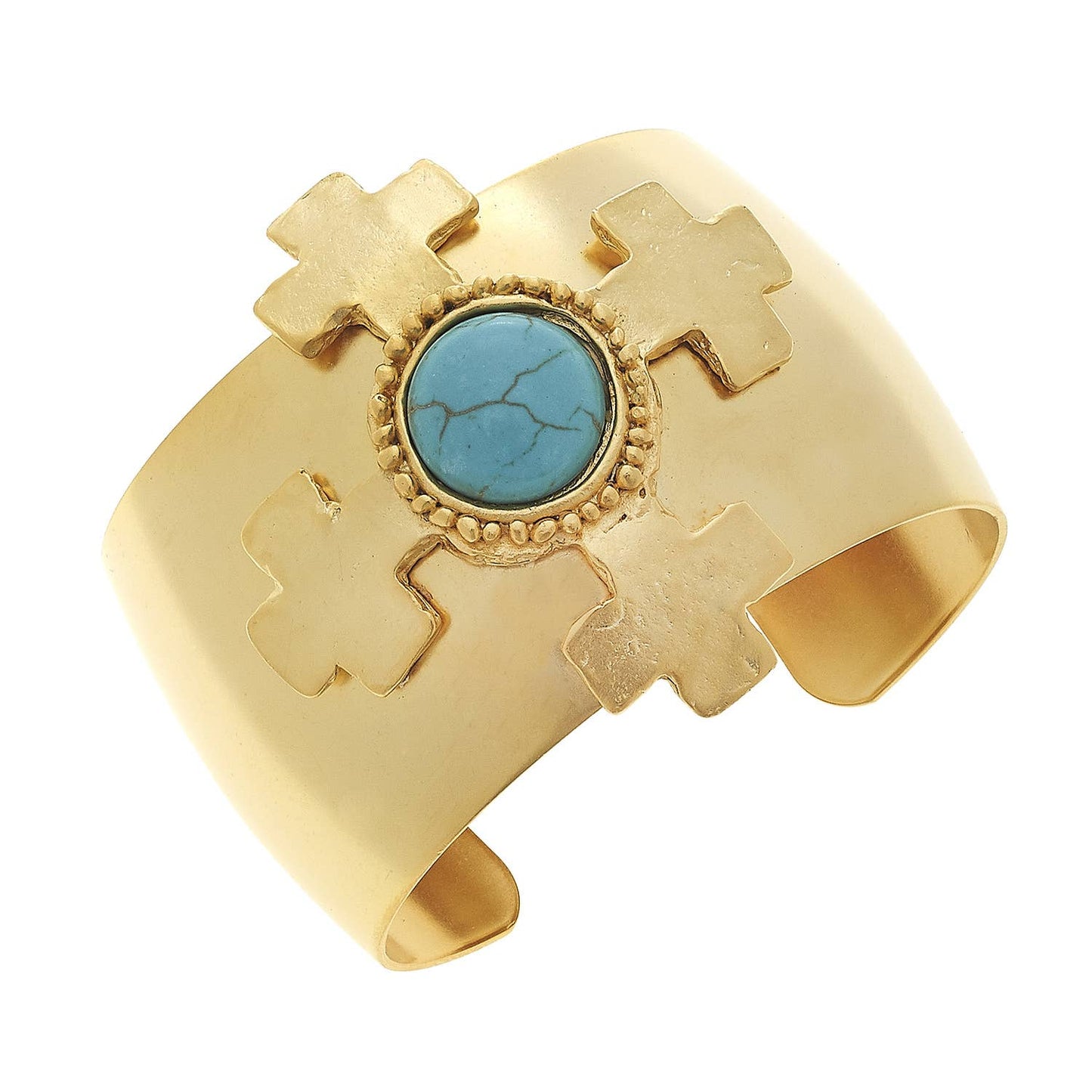Gold Cross with Genuine Turquoise Cuff Bracelet