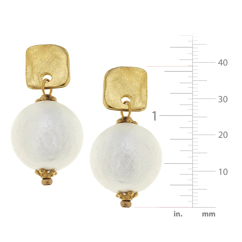 Susan Shaw Square Cotton Pearl Drop Earrings