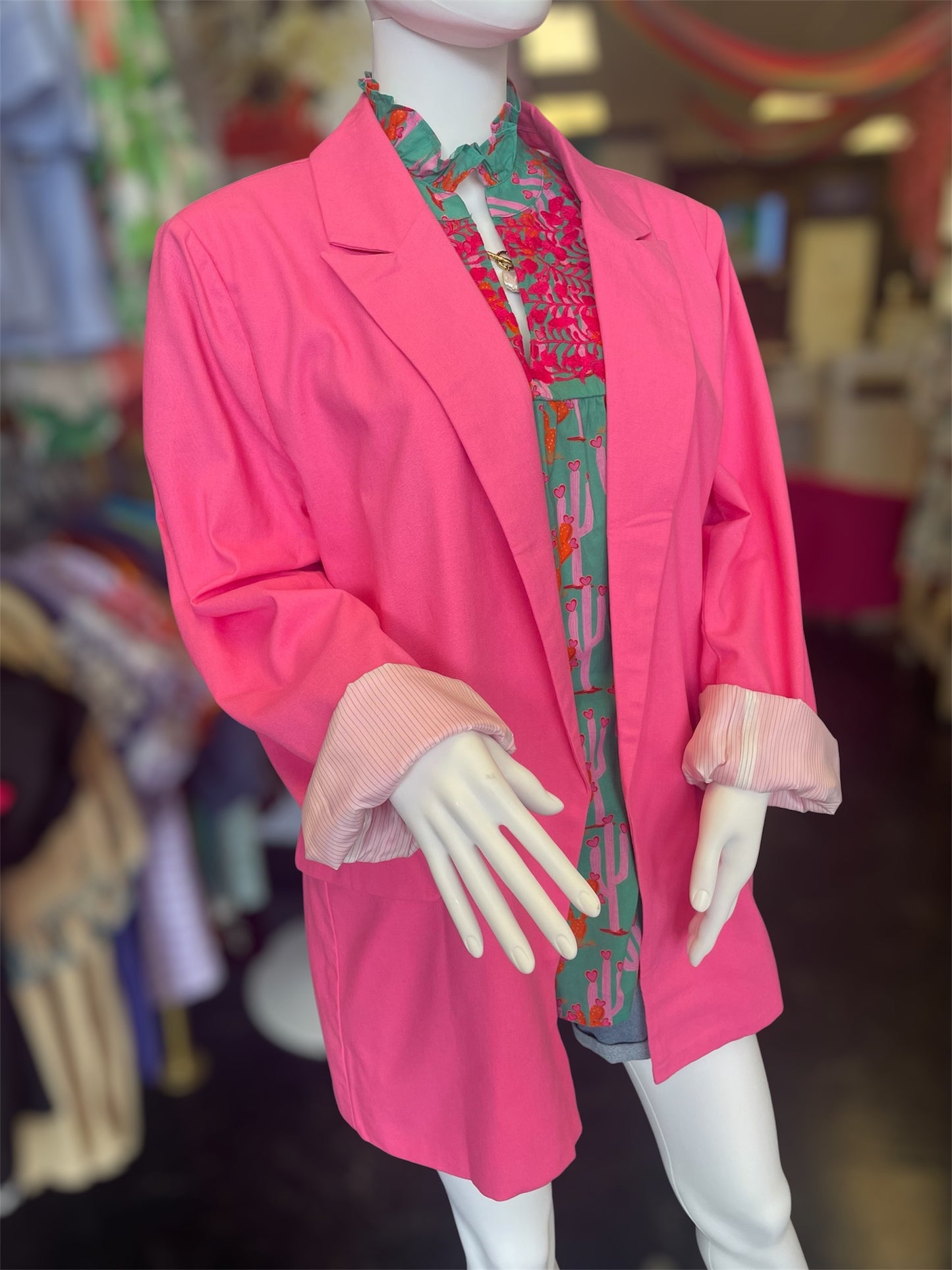 Barbie Pink Linen & Cotton Blend Blazer (Curvy)