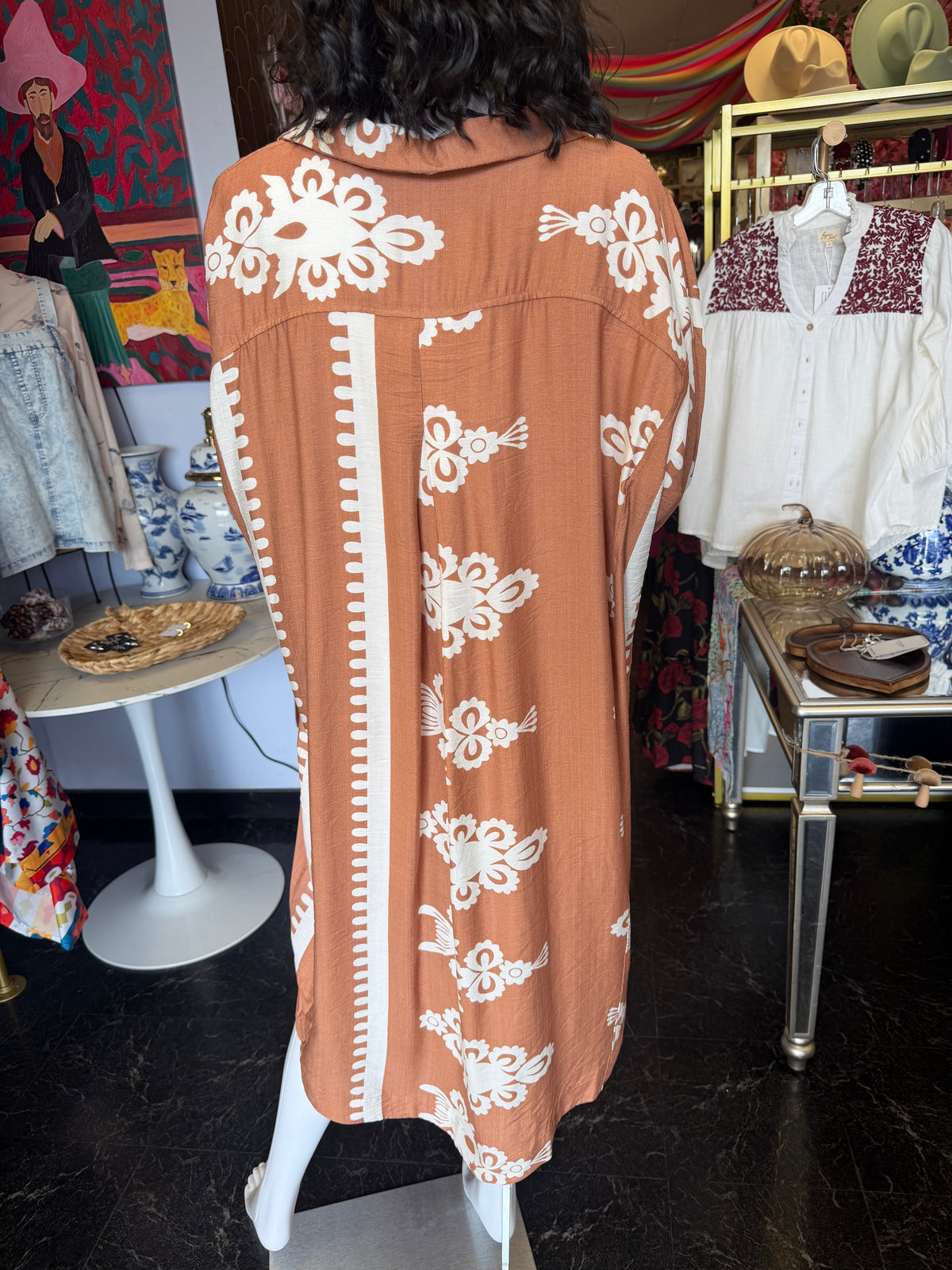 Mocha Abstract Print Midi Dress (BESTSELLING)