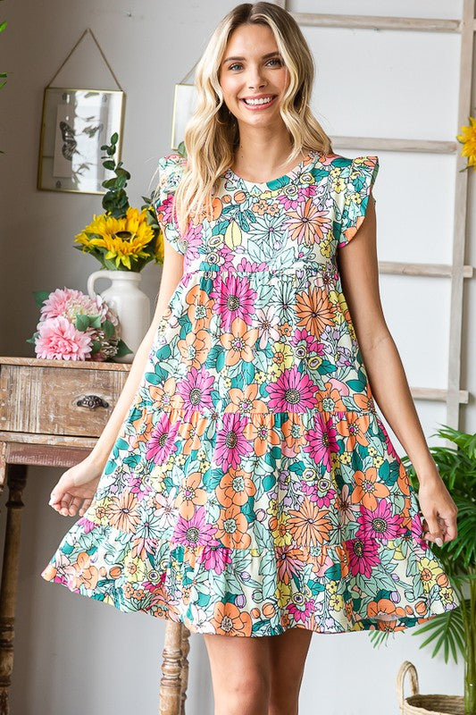 Floral Print Tiered Mini Dress