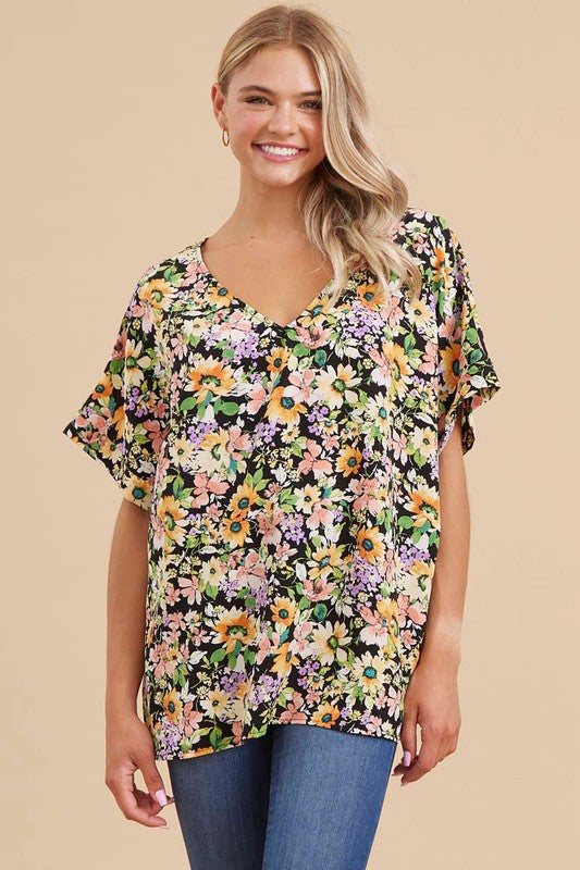 Floral Short Dolman Sleeves Top