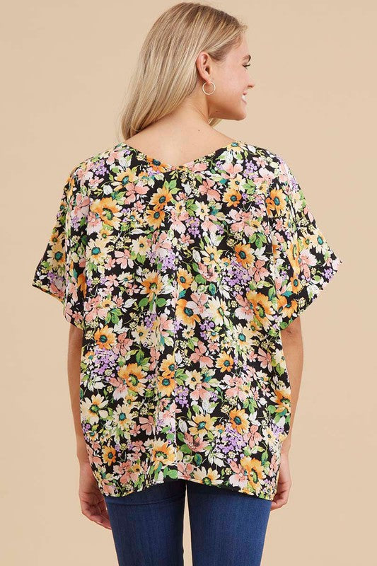 Floral Short Dolman Sleeves Top