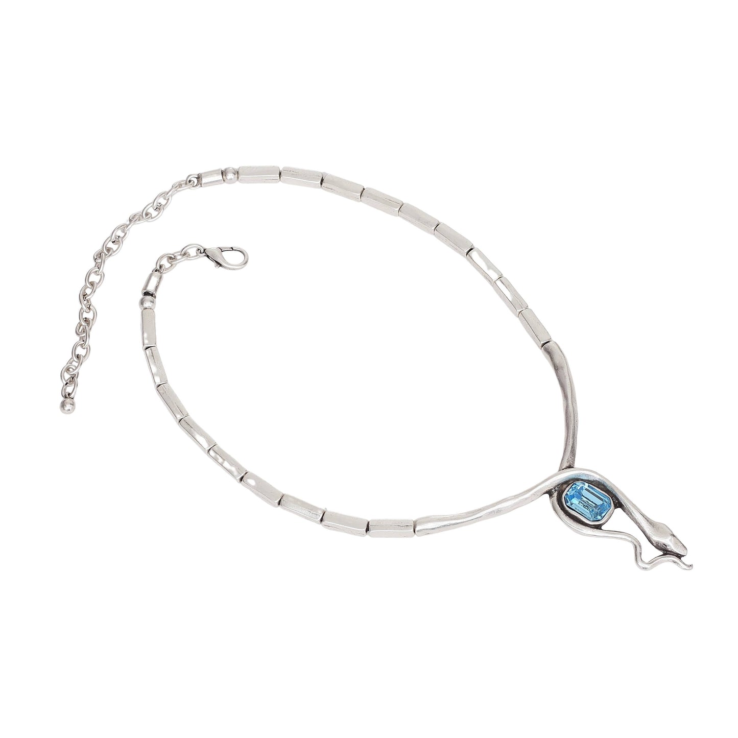 Handmade Blue Snake Crystal Pewter Necklace - 3944