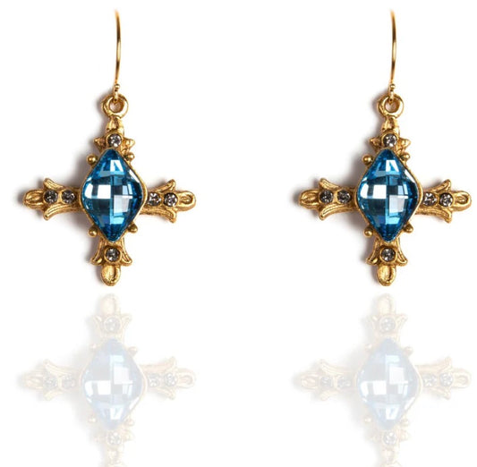 Ice Cross Earrings Aqua - Gold