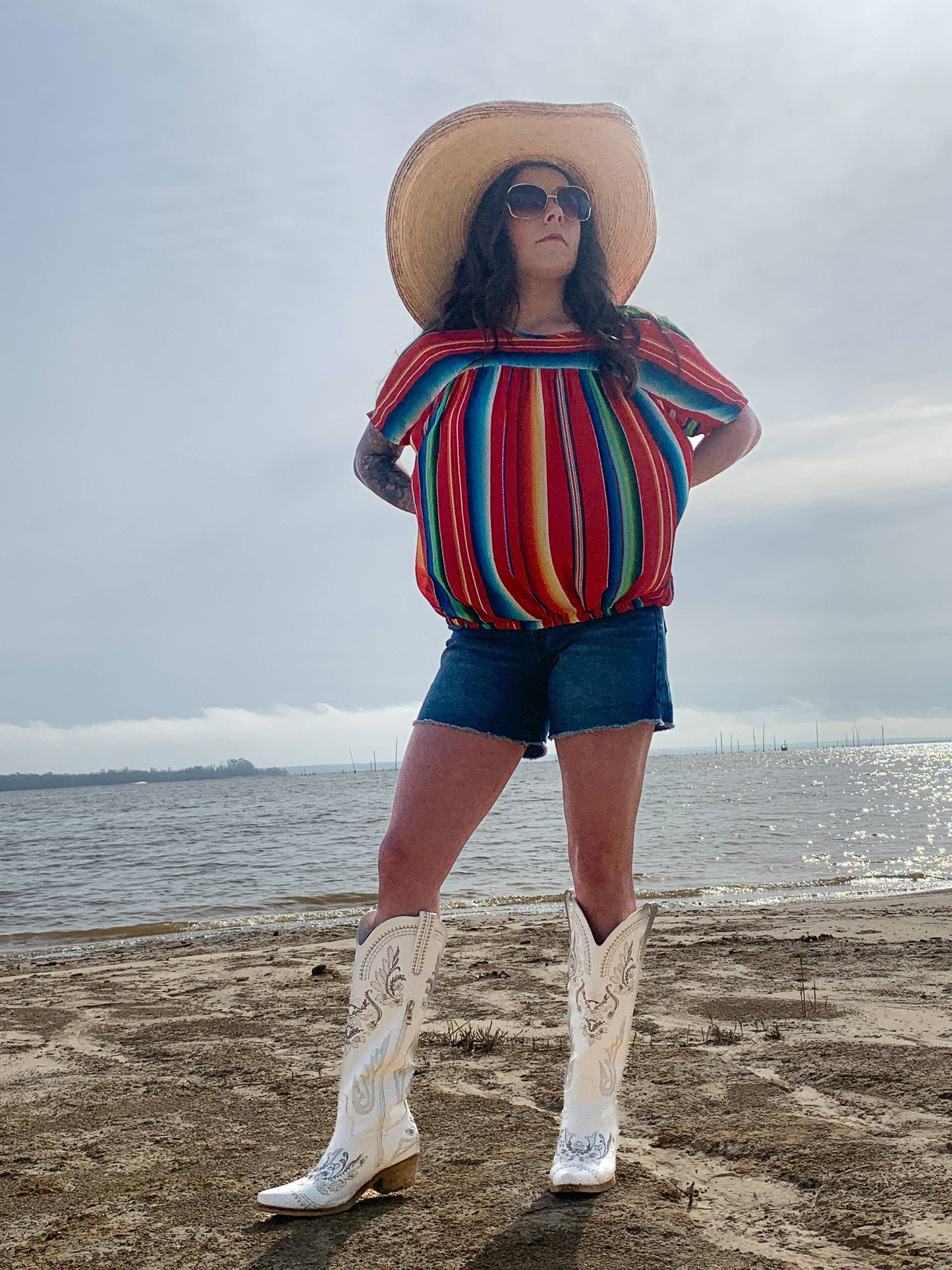 Sunshine Serape Elastic Waist Top Red Serape