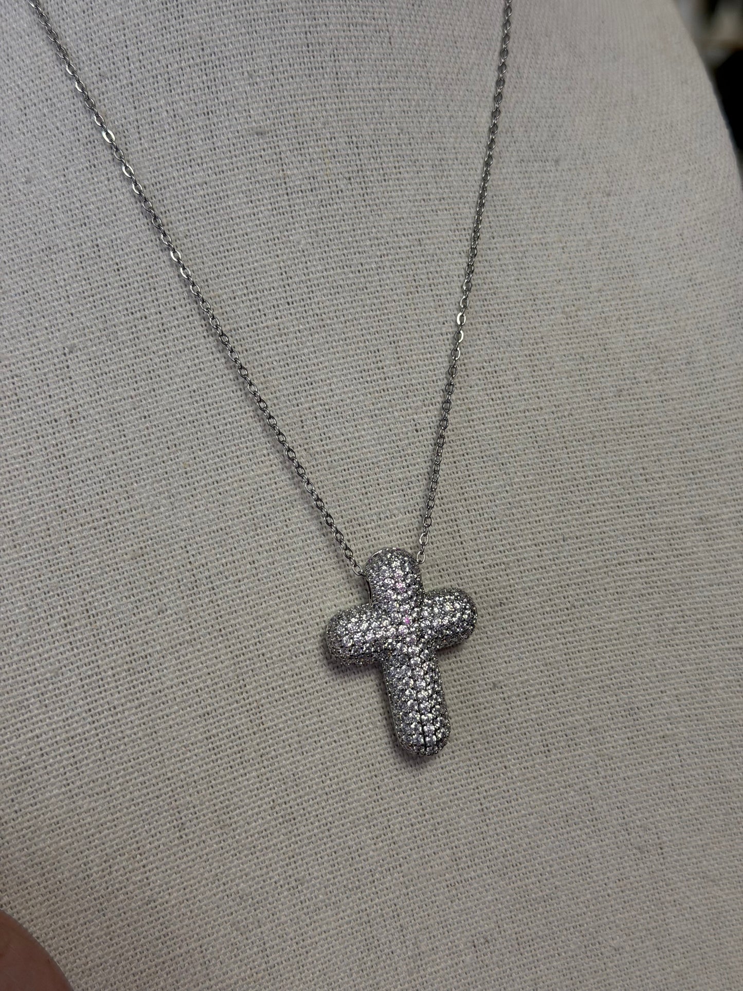 Silver Crystal Cross Necklace