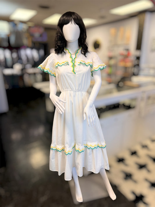 White Colorful Embroidered Scalloped Maxi Dress