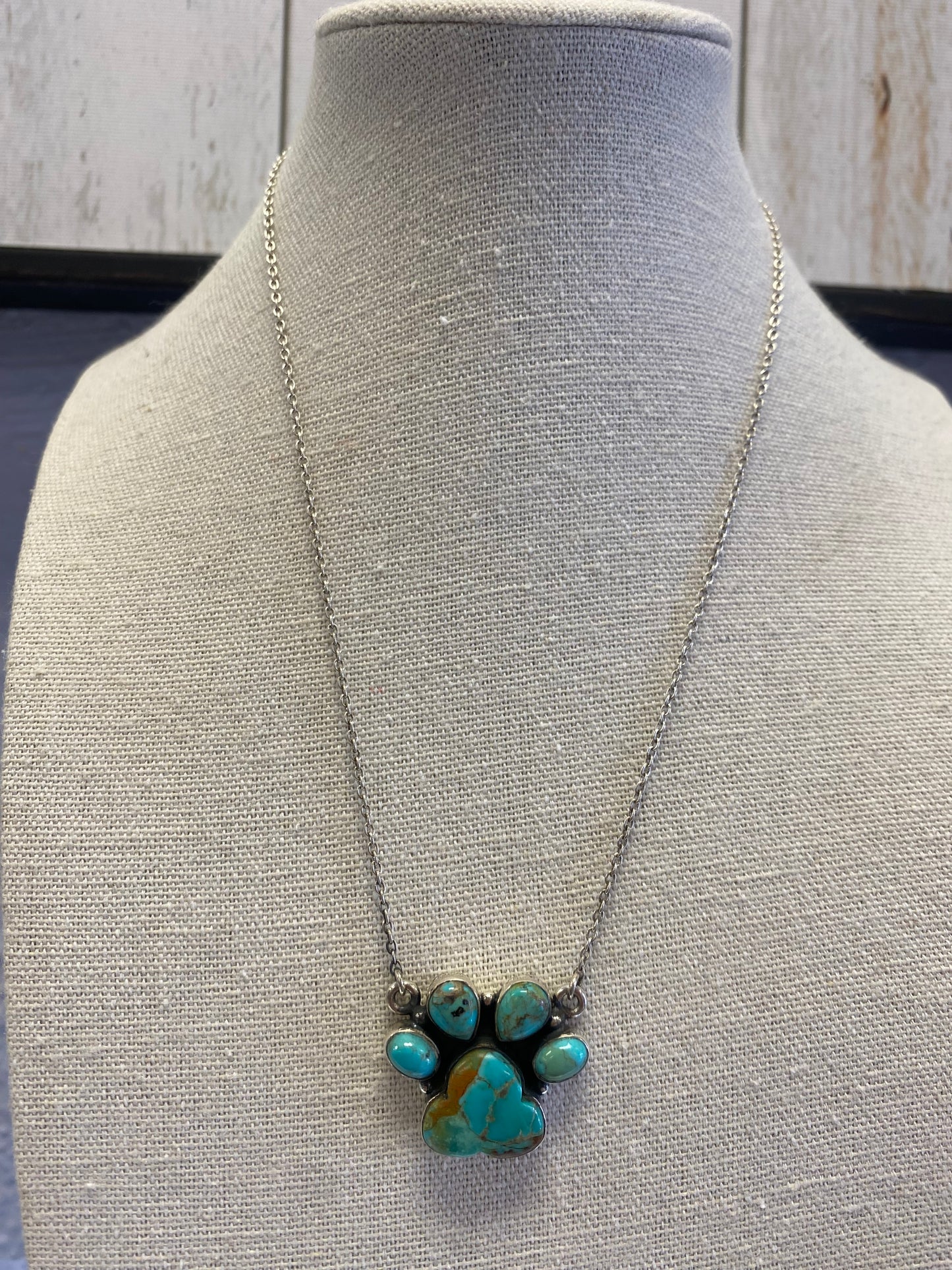 Kingman Turquoise Fancy Silver Paw Necklace