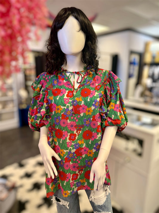 Spring Flowers (Curvy) Top Flutter