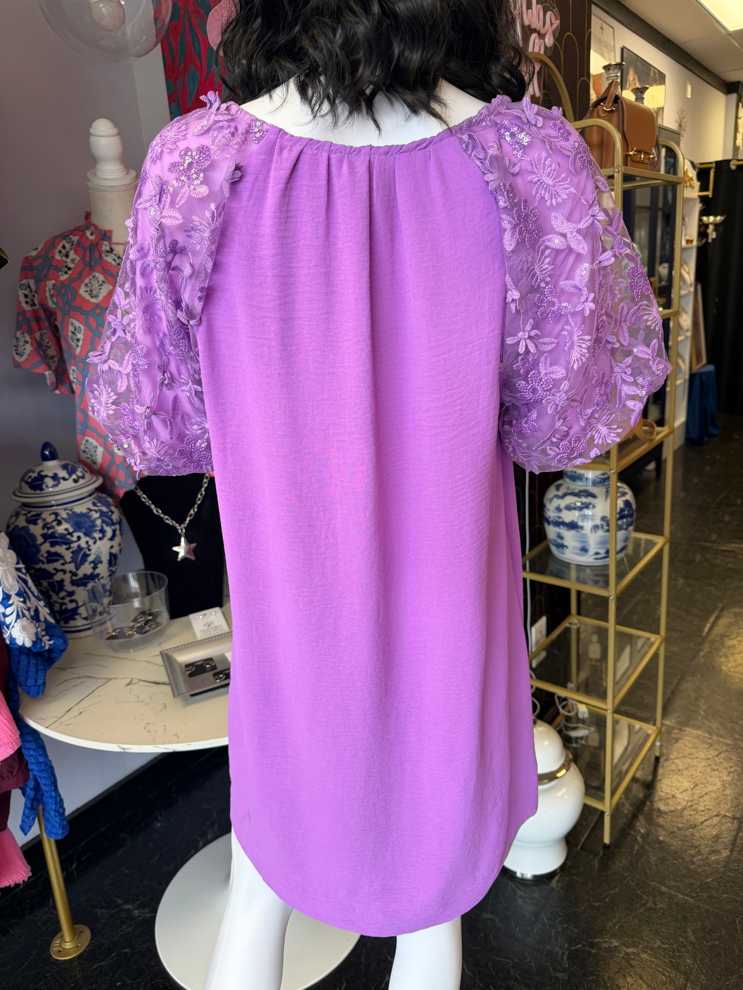 Garden Party Purple Dress With Organza Lace Detail
