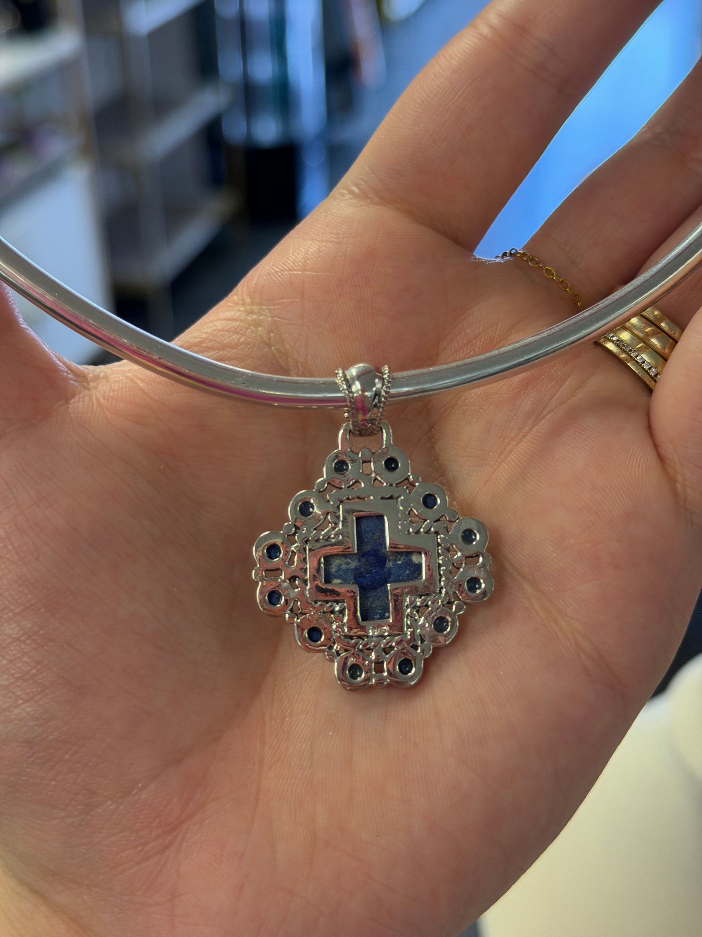 Blue Lapiz Sterling Silver Cross Pendant