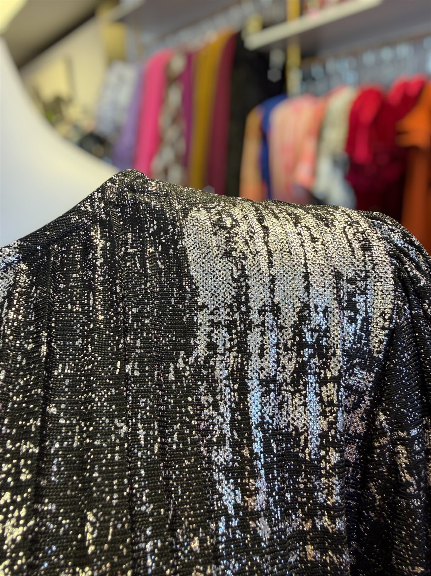 Black Silver Metallic Long Sleeve Top