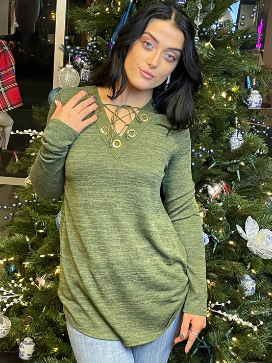 Olive V Neck Top