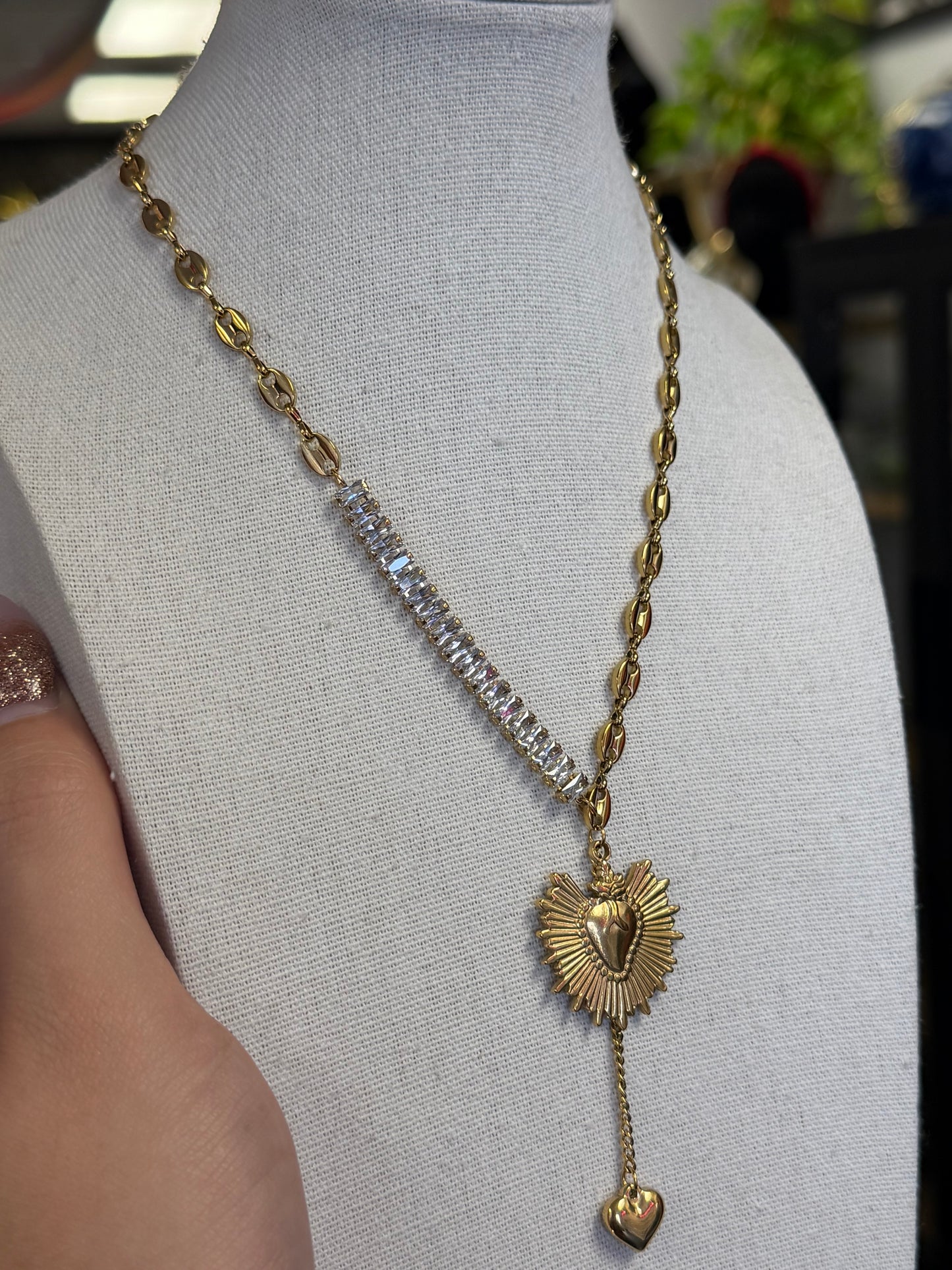 Multi Chain Sacred Heart Crystal Necklace