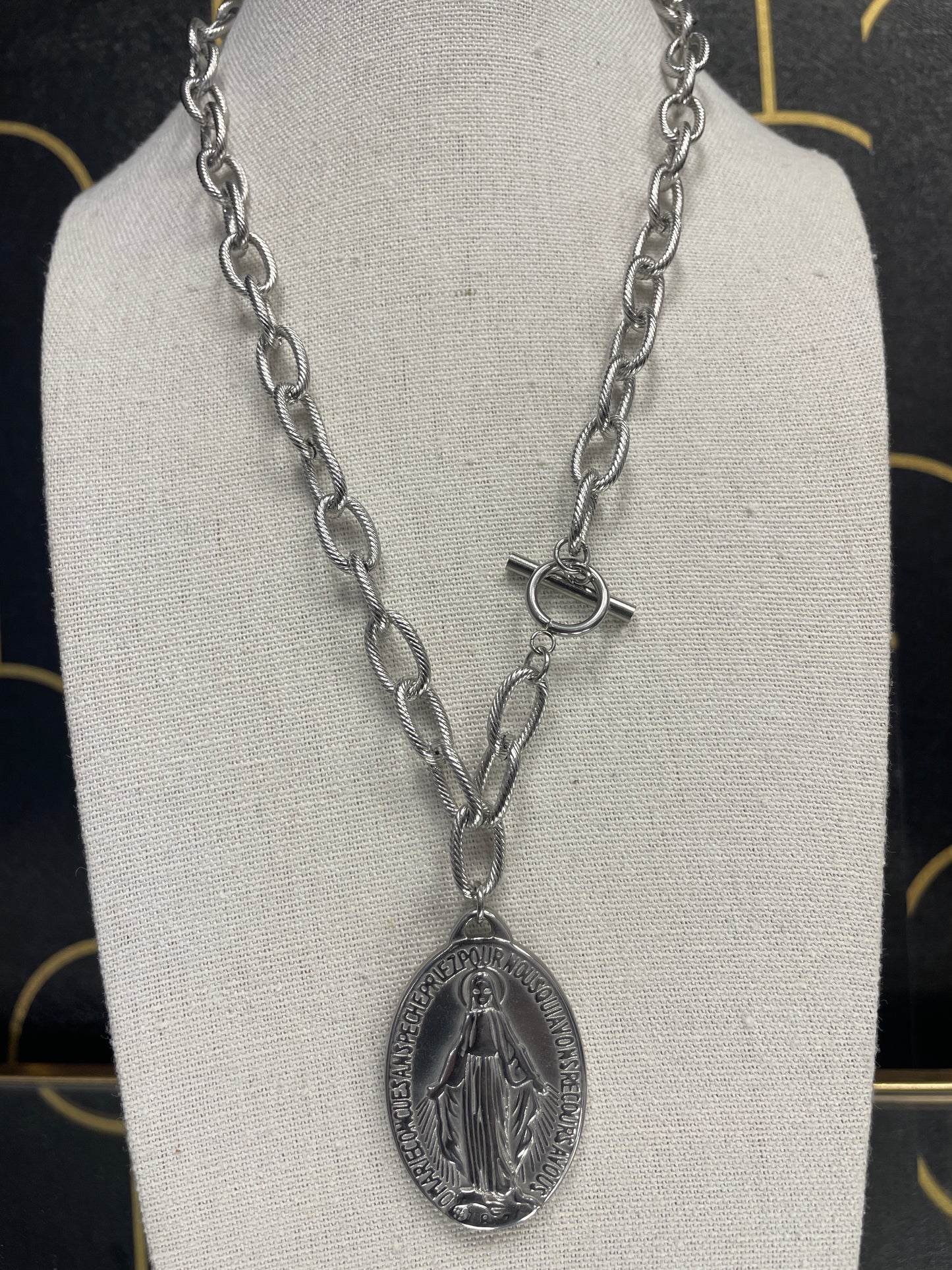 Silver Mary Big Toggle Necklace