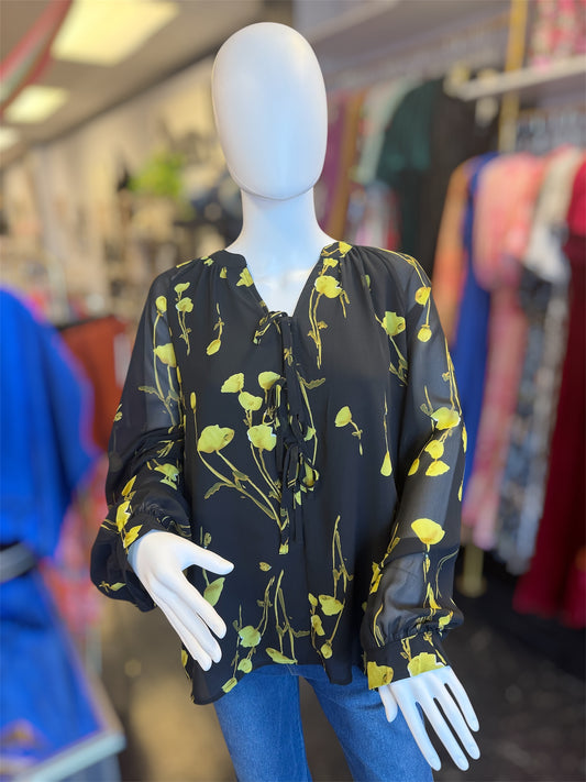 Black Long Sleeve Floral Top