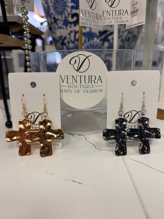 Hammered Cross Earrings