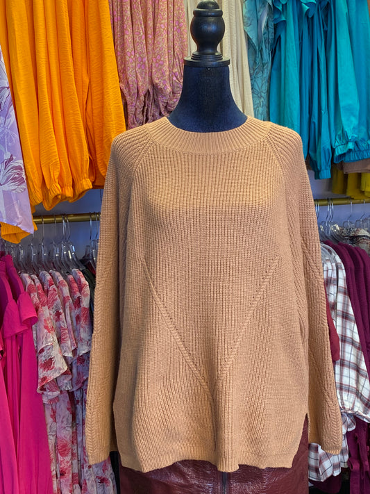 BROWN SOFT THREAD ROUND NECK RAGLAN SLEEVE SWEATER