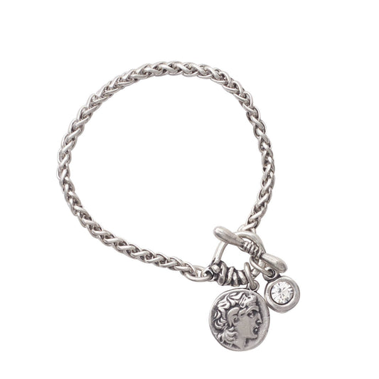Handmade Coin Crystal Pewter Bracelet - 2936
