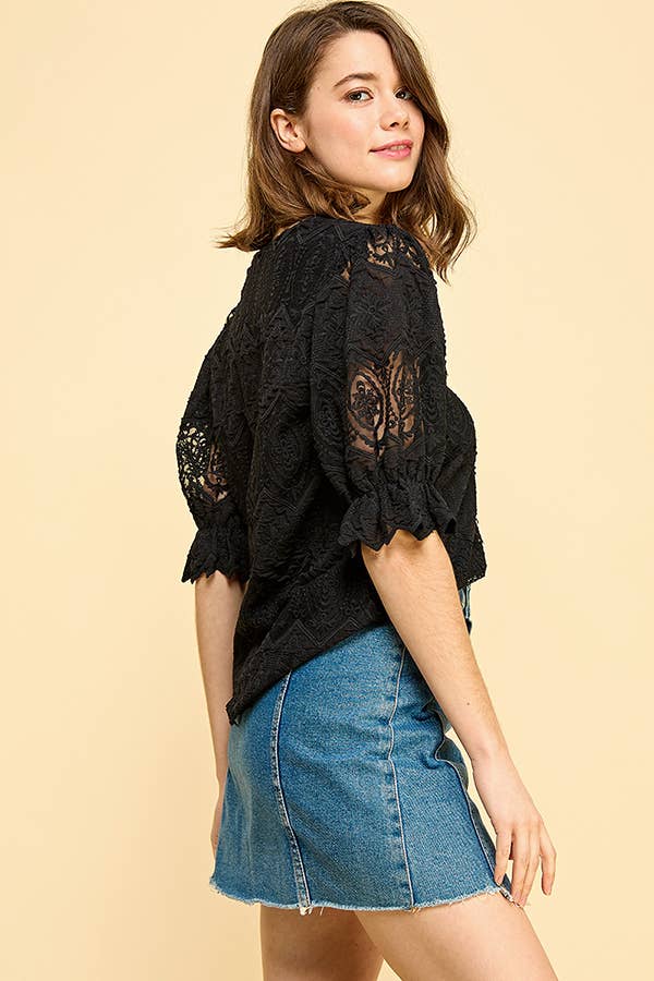 BLACK LACE BUTTON DOWN BLOUSE