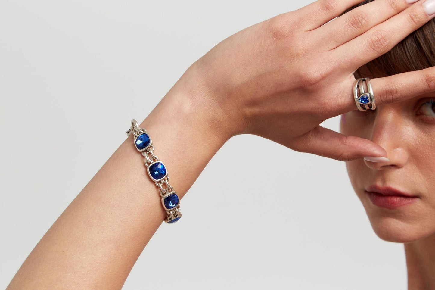 Handmade Blue Crystal Pewter Bracelet - 2912