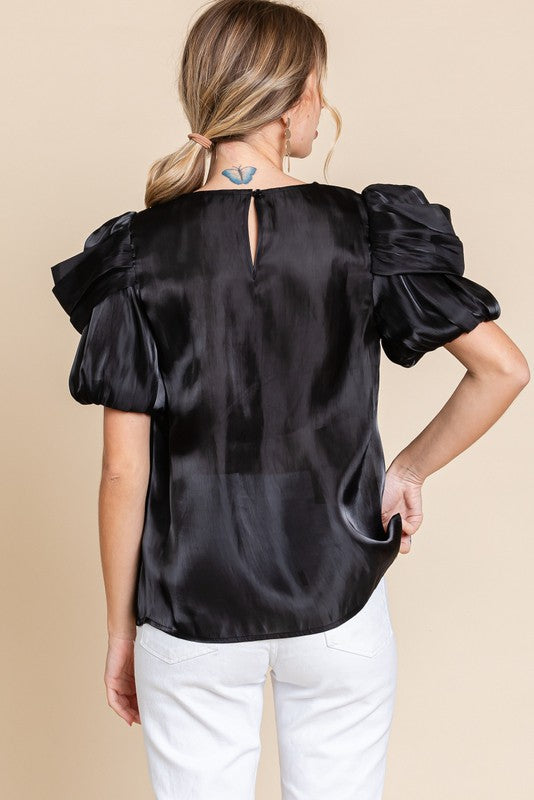 Glossy Draped Sleeves Top