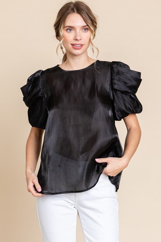 Glossy Draped Sleeves Top