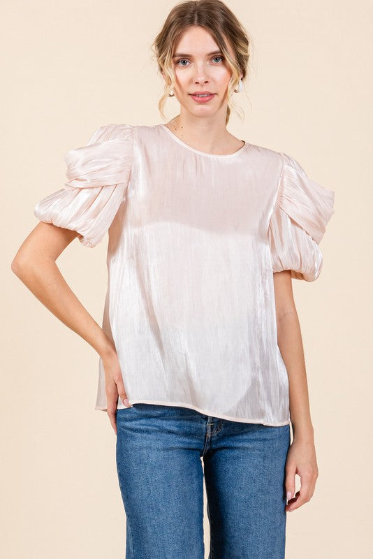 Glossy Draped Sleeves Top