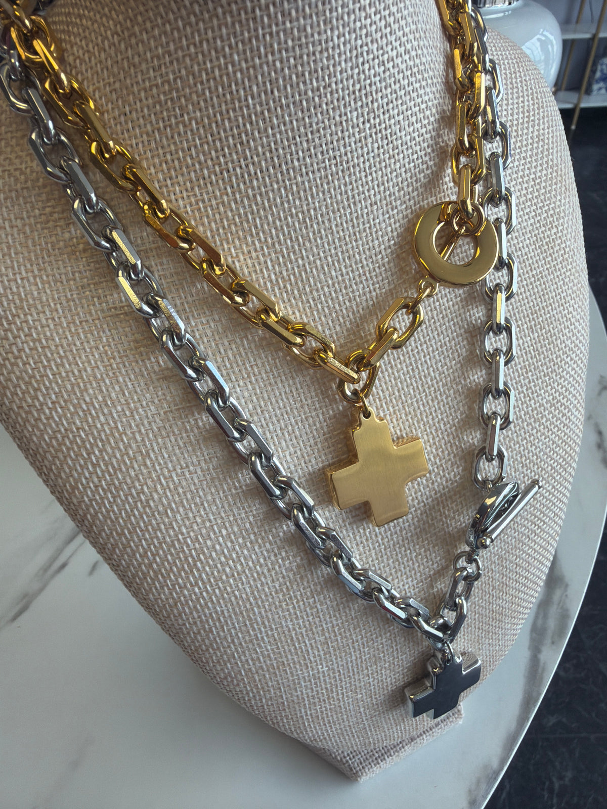 Stainless Steel Toggle Cross Necklace
