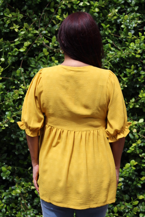 MUSTARD BABYDOLL BUTTON DOWN TOP