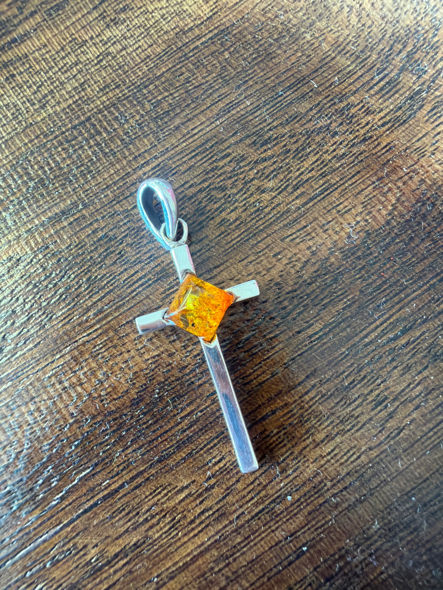 Sterling Silver Amber Cross
