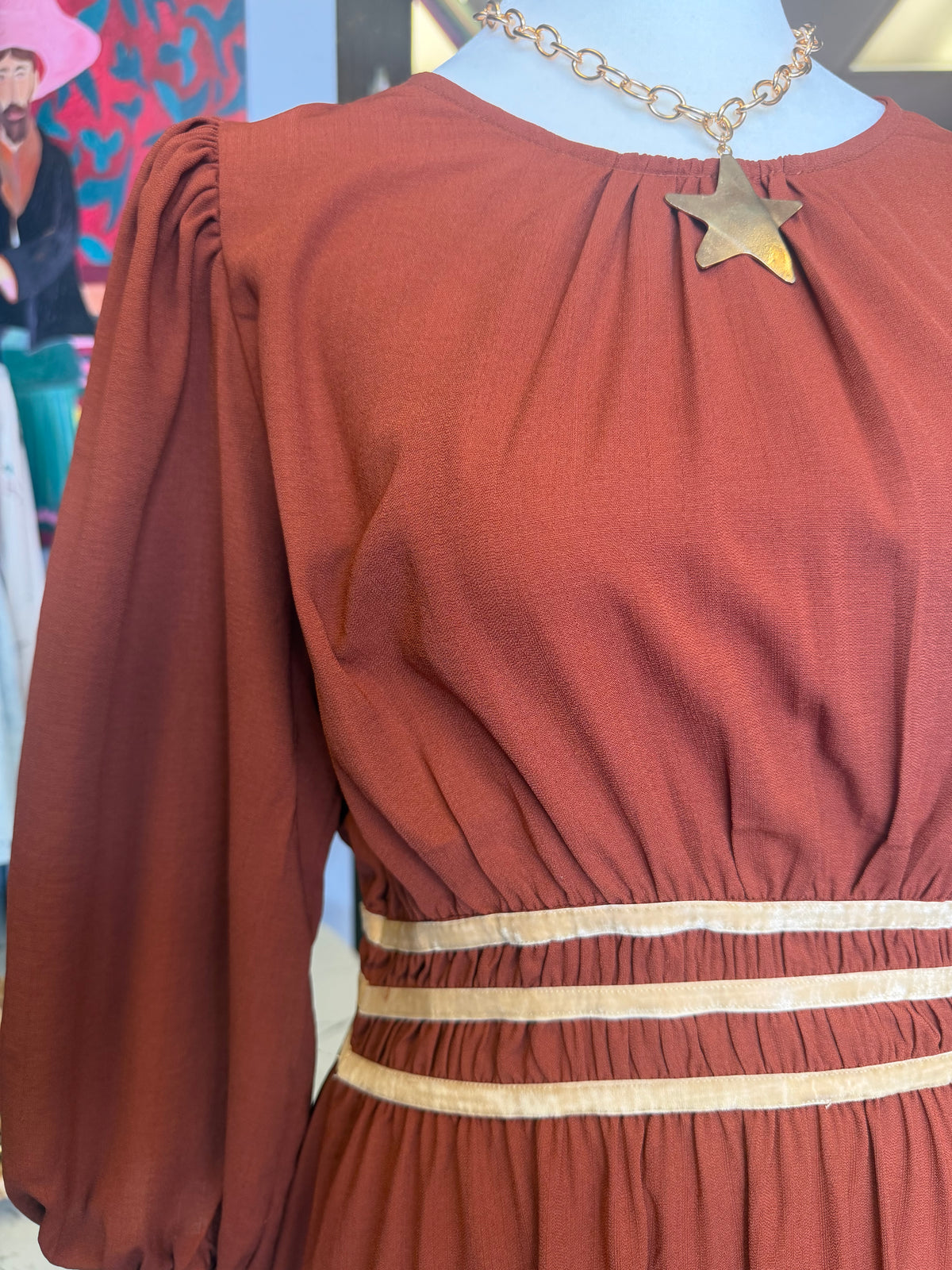 Cinnamon Round Neck Midi Dress