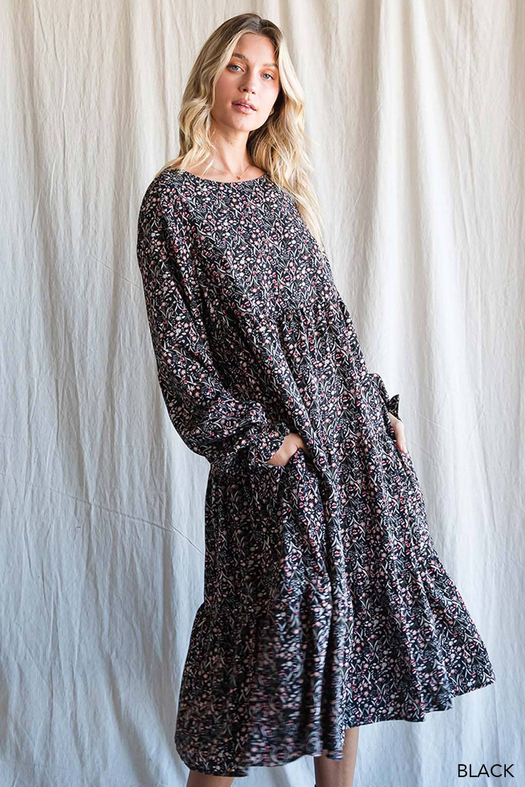 Soft Ditzy Floral Printed Midi Dress