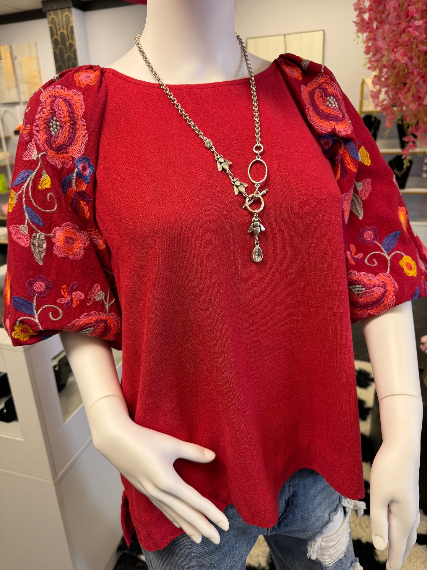 Red Top Heavy Embroidery
