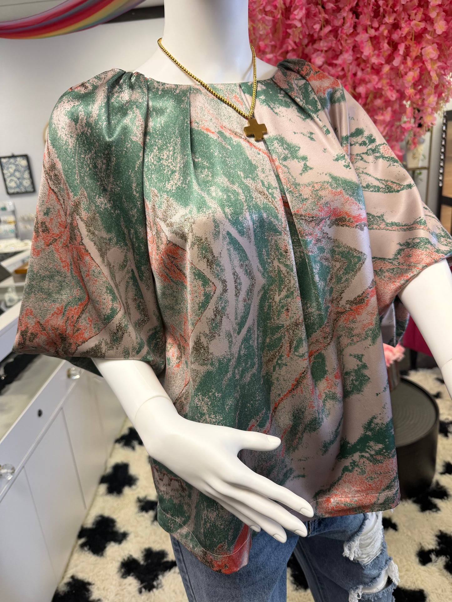 Silk Green And Orange Top