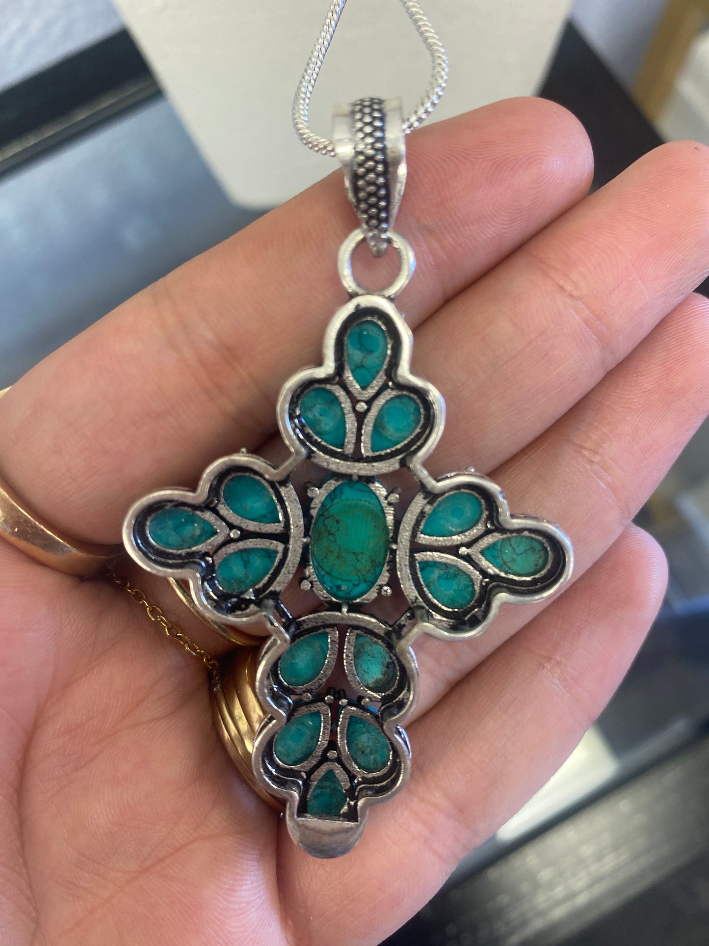 Imitation Turquoise Cross Necklace