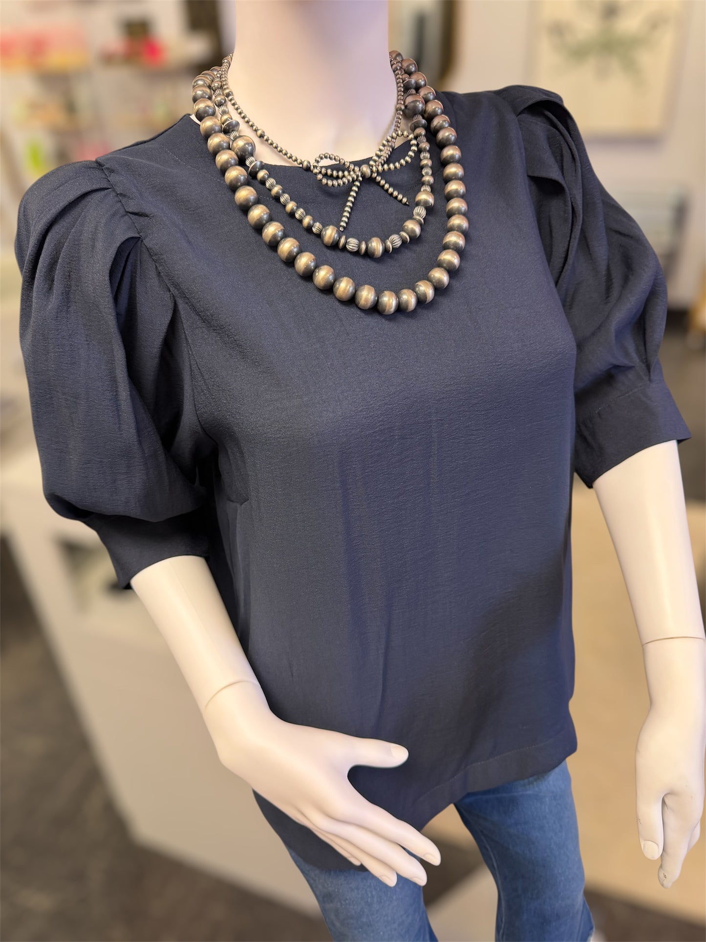 Midnight Cowboy Round Neck Bubble Sleeve Top