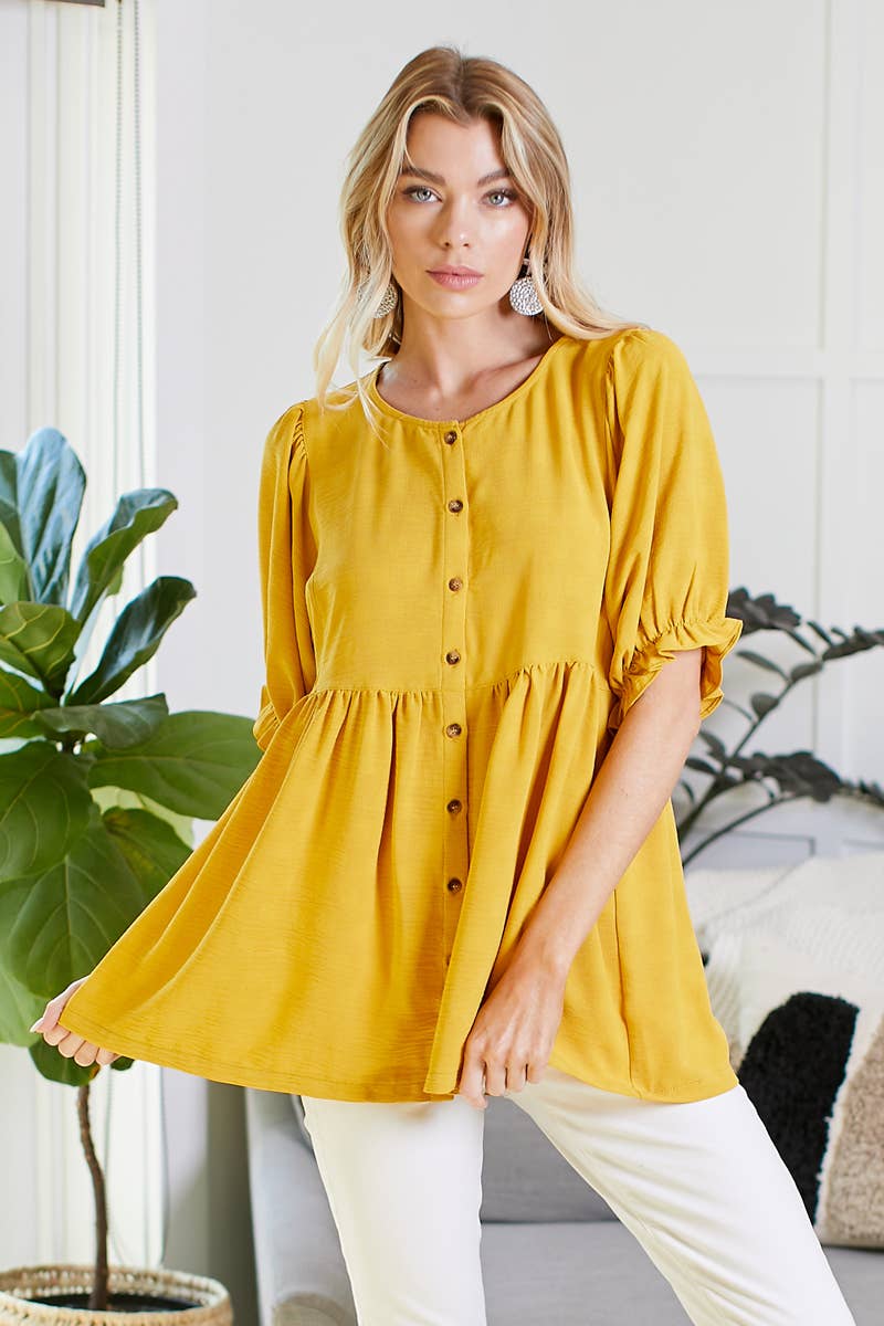 MUSTARD BABYDOLL BUTTON DOWN TOP